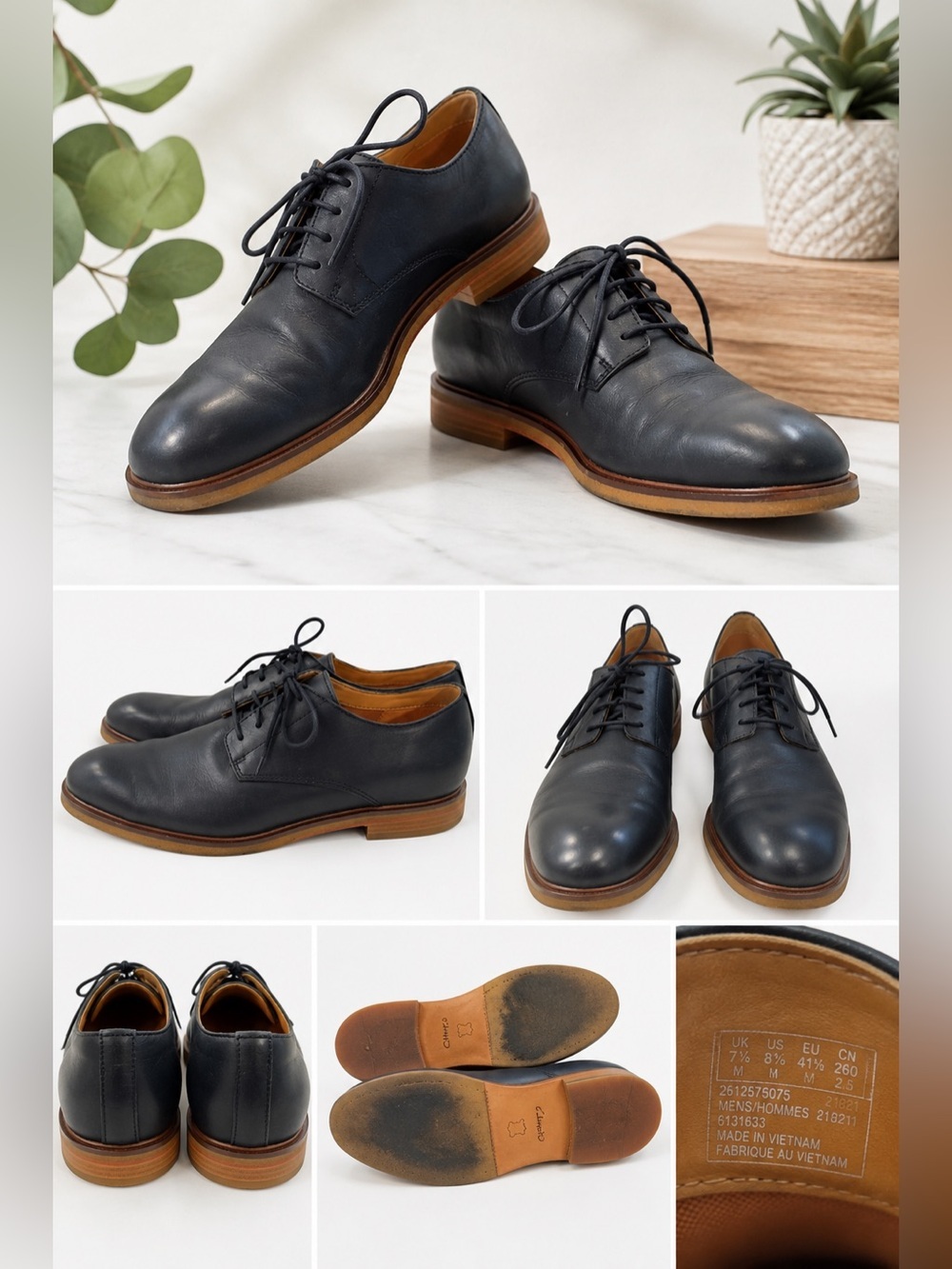 Clarks Black Leather Derby Oxford Shoes Men’s Size 8.5 M Lace-Up Casual Dress
